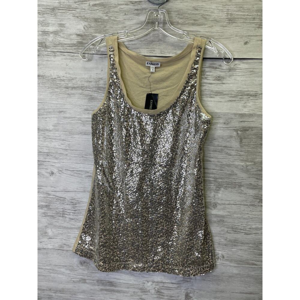 Express Tank Top Womens S Beige Silver‎ Sequin